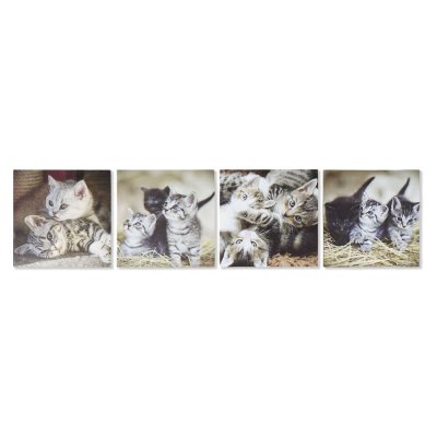 Painting DKD Home Decor S3018131 Children's Cats (28 x 1,5 x 28 cm) (4 Units)