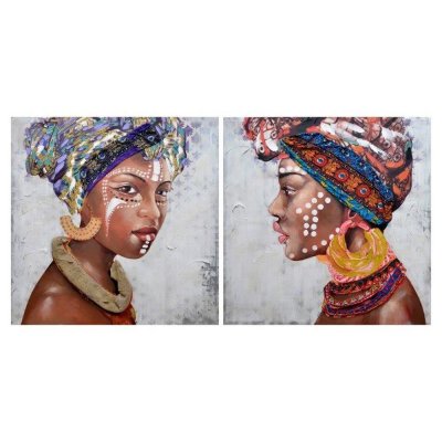 Painting DKD Home Decor S3018331 Colonial African Woman (100 x 3 x 100 cm) (2 Units)