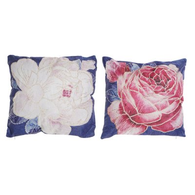 Cushion DKD Home Decor Flower Red Blue Pink Polyester Aluminium Modern (45 x 10 x 45 cm) (2 Units)