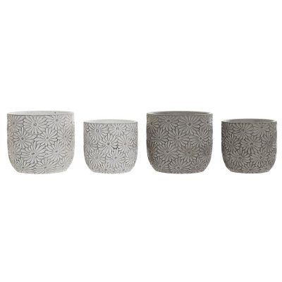 Set of pots DKD Home Decor Grey Cement White Flowers Shabby Chic (2 Units) (17 x 17 x 15 cm)