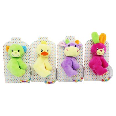 Rattle Cuddly Toy DKD Home Decor Polyester Green Yellow animals (4 pcs) (10 x 10 x 12 cm)