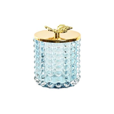 Candleholder DKD Home Decor Blue Golden Metal Crystal 9,5 x 9,5 x 11,5 cm
