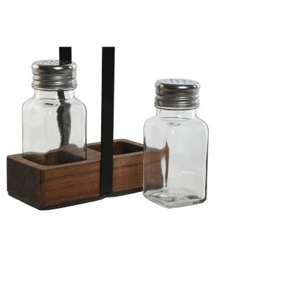 Home ESPRIT Salt og Pepperbøsse Svart Krystall Akasia 12 x 6 17, 5 cm Glass
