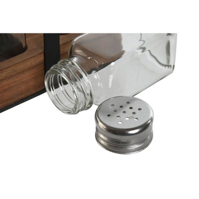 Home ESPRIT Salt og Pepperbøsse Svart Krystall Akasia 12 x 6 17, 5 cm Glass