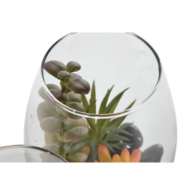Home ESPRIT Dekorativ Plante PVC Krystall 10 x 15 cm (2 enheter) Svart Glass