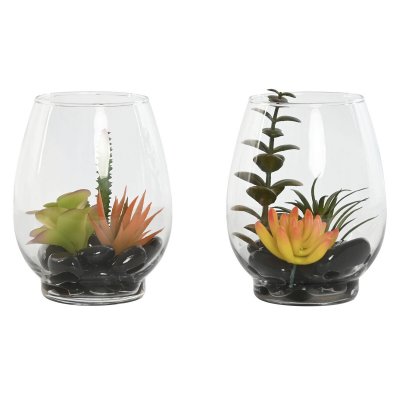 Home ESPRIT Dekorativ Plante PVC Krystall 10 x 15 cm (2 enheter) Svart Glass