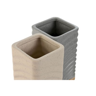 Home ESPRIT Tannbørste-holder Grå Krem Bambus Dolomite 7 x 12 cm (2 enheter)