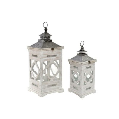 Home ESPRIT Lanterne sett Hvit Krystall Gran Etnisitet Araber 26 x 66 cm (2 Deler) Glass