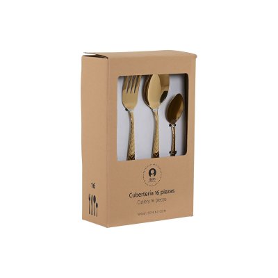 Home ESPRIT Bestikk Gyllen Rustfritt stål 2 x 0, 4 22, 5 cm 16 Deler