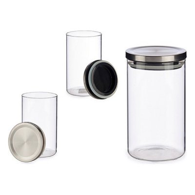 Jar Silver Transparent Steel Silicone Glass 1 L polypropylene 10,2 x 18 x 10,2 cm