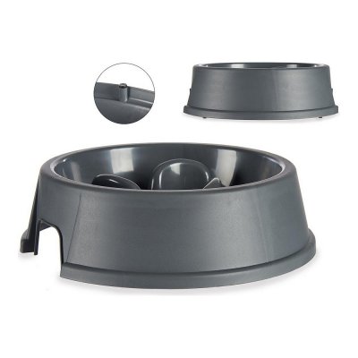 Slow Eating Food Bowl for Pets Anthracite Plastic (27 x 7,5 x 27 cm)