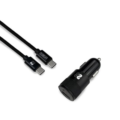 Universal USB Car Charger + USB C Cable Subblim Cargador Ultra Rapido Coche 2xUSB PD18W+QC3.0 + Cable C to C Black
