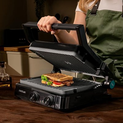 Cecotec Elektrisk Grill Rock’nGrill 2200 Dual 2200W stål non-stick 180º åpning Svart Rustfritt