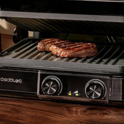 Cecotec Elektrisk Grill Rock’nGrill 2200 Dual 2200W stål non-stick 180º åpning Svart Rustfritt