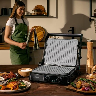 Cecotec Elektrisk Grill Rock’nGrill 2200 Dual 2200W stål non-stick 180º åpning Svart Rustfritt