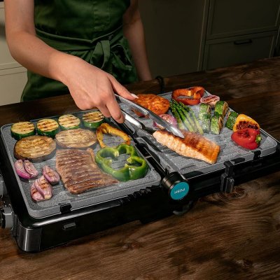 Cecotec Elektrisk Grill Rock’nGrill 2200 Dual 2200W stål non-stick 180º åpning Svart Rustfritt