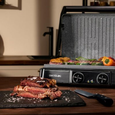 Cecotec Elektrisk Grill Rock’nGrill 2200 Dual 2200W stål non-stick 180º åpning Svart Rustfritt