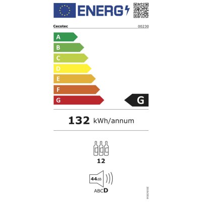 Cecotec Vinotéka GrandSommelier 1250 12 flasker LED svart glass trehyller touch display